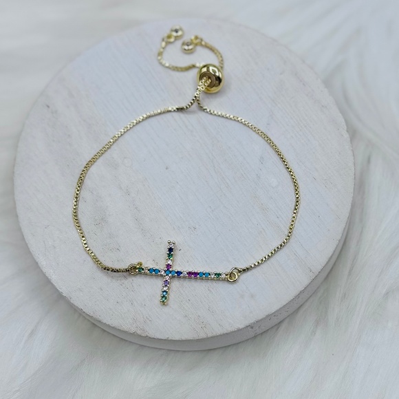 Women's Colorful Cross Bracelet 18K Gold Plated - Picture 2 of 5